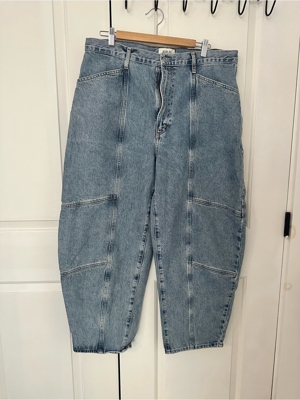 Agolde Light Blue Panel-Seam Wide Leg Jeans